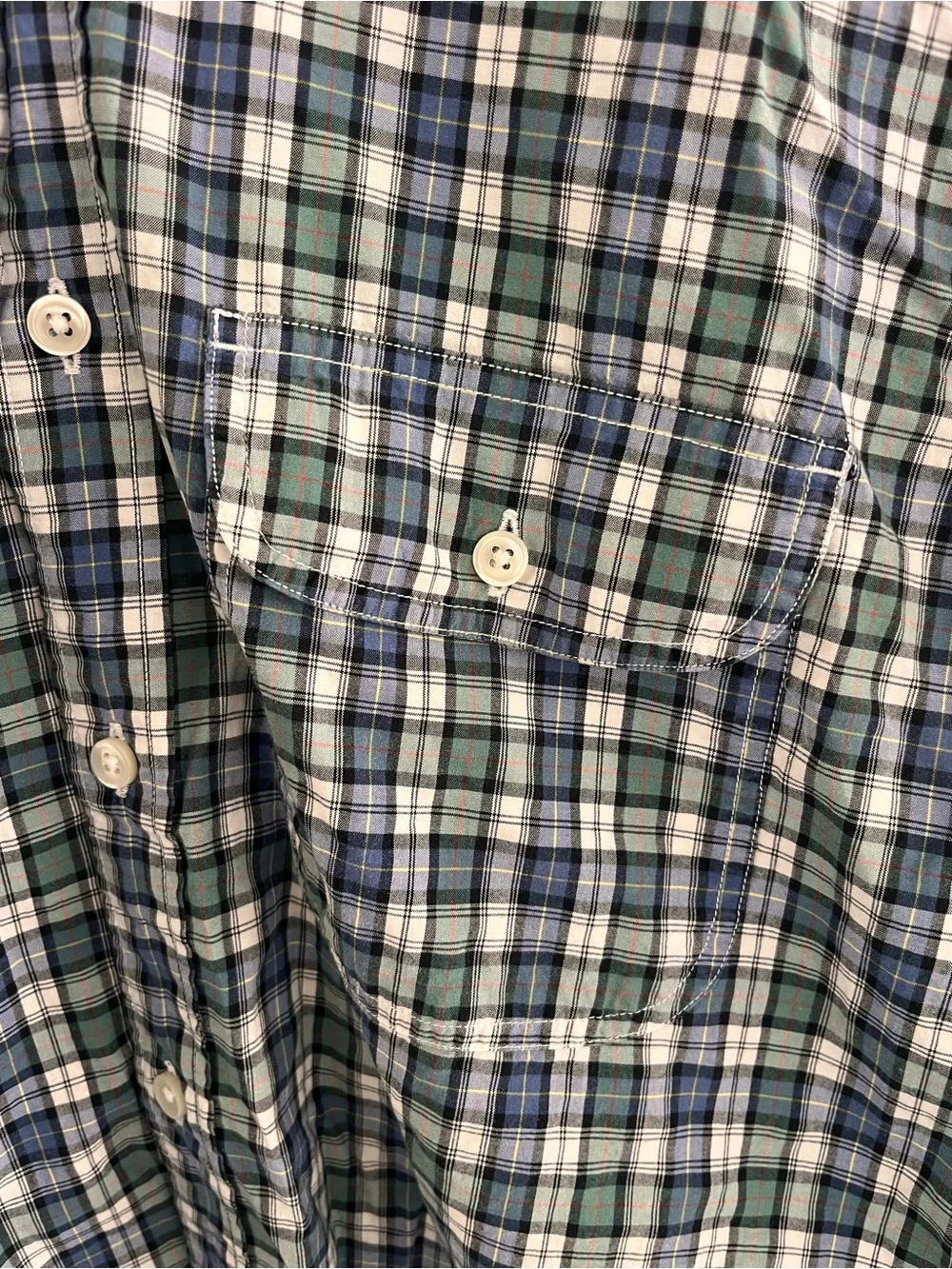 Mens J. Crew Green and Blue Plaid Cotton Button-Down Shirt Small 14-14.5 Preppy